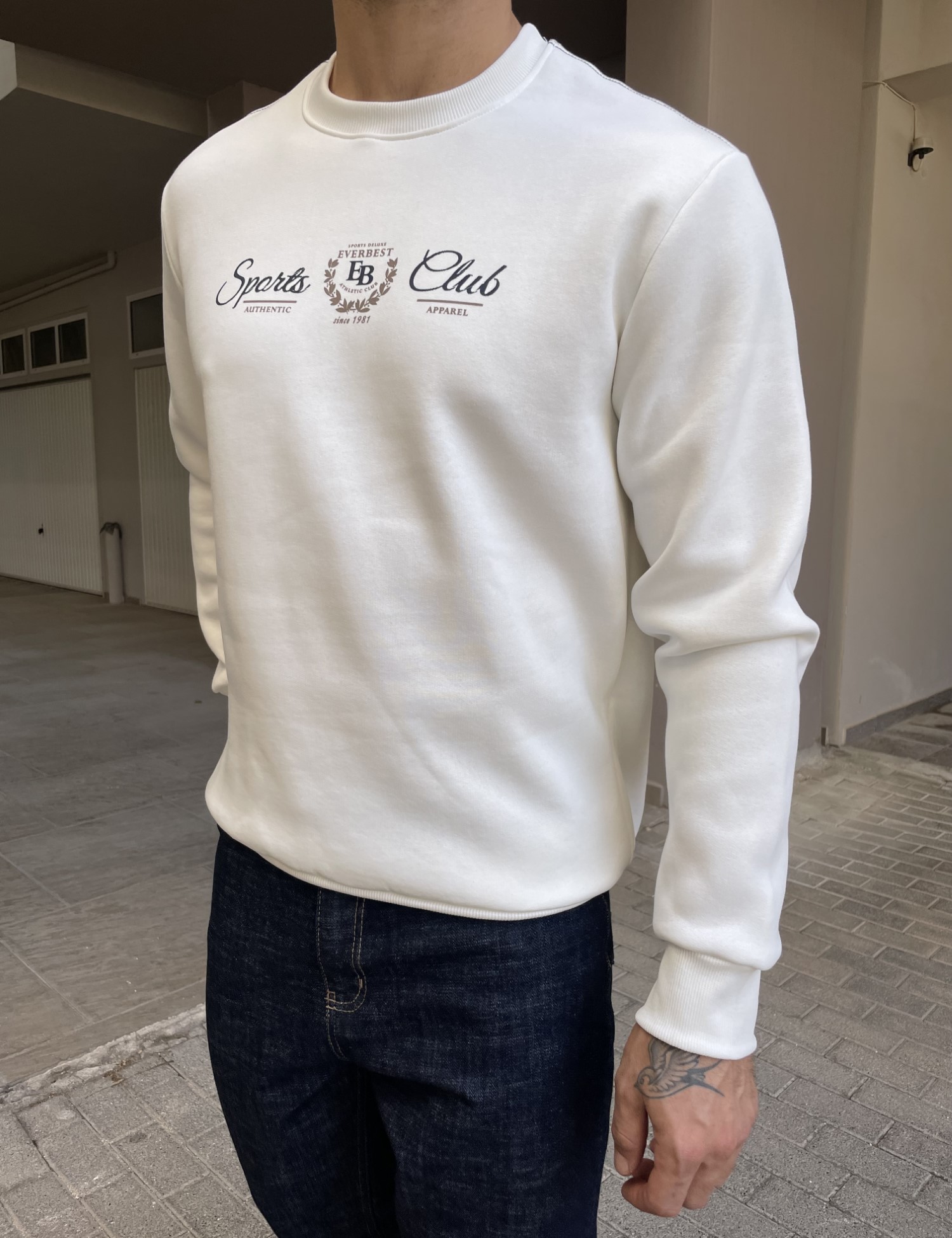 Everbest ανδρικό Plus Size λευκό φούτερ με τύπωμα 2610020 φωτογραφία